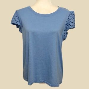 Jane & Delancey Blue Eyelet Ruffle Sleeve Blouse Large